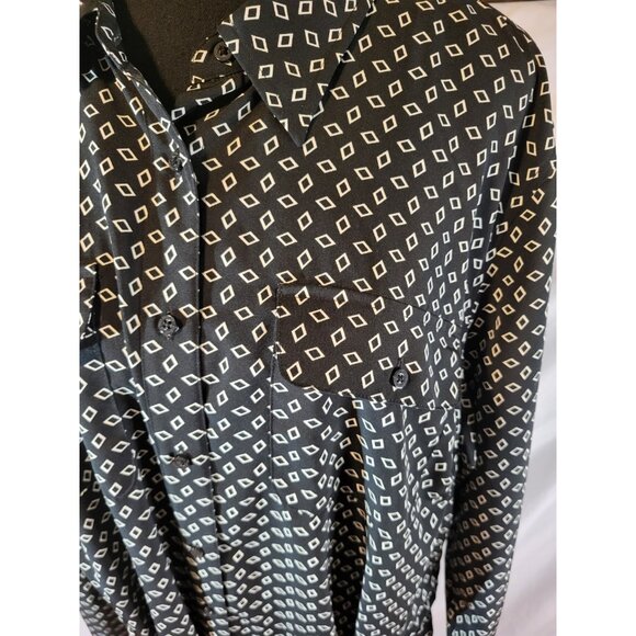 Lauren Ralph Lauren Size 20W Black Geometric Button Front Shirt Dress Tie - Picture 2 of 8